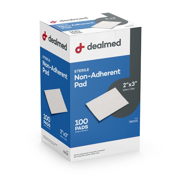 Dealmed Sterile Non-Adherent 2" x 3" Gauze Pads | Non-Adhesive Wound Dressing, Highly Absorbent & Non-Stick, Painless Removal-Switch, Individually Wrapped for Extra Protection (2" x 3" Box of 100)