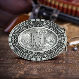 Belt Buckles Men Western Cowboy - Silver Belt Buckle Cowboy Belt Buckle for Woman, Initial Country Belt Buckle Men Cowboy Buckle Cowgirl Belt Buckle Western Belt Buckle for Men Women Boys Girls, M