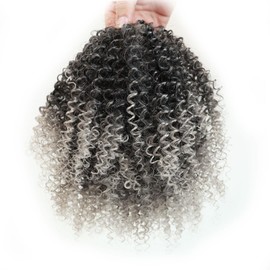 MKJVEN 10 Inch Afro Kinky Curly Drawstring Ponytail Hair Tgrey Synthetic Curly Ponytail for Black Women Short Curly hair ponytail（Tgrey）