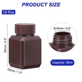 PATIKIL Reagent Bottles, 10 Pcs 30ml HDPE Narrow Mouth Square Sample Storage Container with Inner Ring Cover for Lab Water Reagent Liquids Solid Sample Storage Seal, Brown