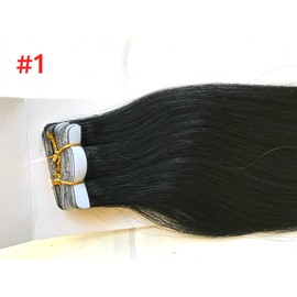 TRESSMATCH 18"-20" Hiqh Quality Tape in Remy Human Hair Extensions Full Thick from Top to Ends Wefts Off Black 1b