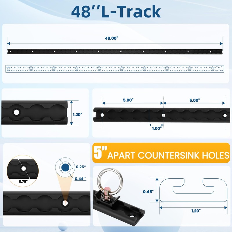 4ft 2pcs Aluminum L-Track Rail,48" L Track Rails Tie Down