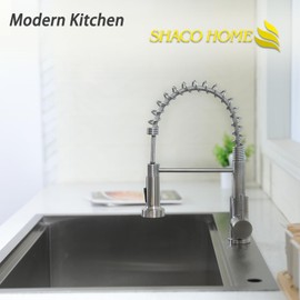 SHACO Kitchen Faucet, Stainless Steel Kitchen Faucet with Pull Down Sprayer, Commercial Single Handle Spring Faucet for Farmhouse Camper Laundry Utility RV Wet Bar Sink Brushed Nickel, SC-FST006L-D-ZZ