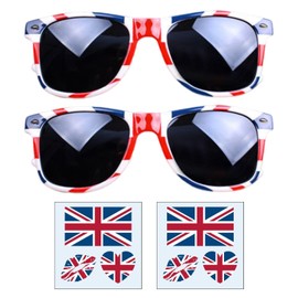 YSJCHEBS Pack of 2 Flag Glasses, 2 British Tattoo Stickers, Retro Sunglasses, Unisex Sunglasses, British Party Decoration, Suitable for Outdoor Use, multicoloured
