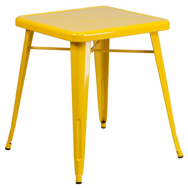 Flash Furniture Commercial Grade 23.75" Square Yellow Metal Indoor-Outdoor Table