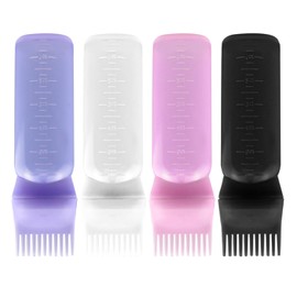 ELANE Hair Oiler Comb Bottle,4 Pack Root Comb Applicator Bottle for Hair Oil Scalp Hair Oiling Applicator（pink+purple+white+black）