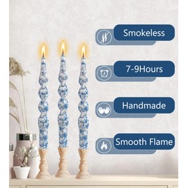 Floral Taper Candles Spiral Candlesticks-DEVSYWAX Set of 4 Blue and White Twisted Candlestick 10 inches Long Candle Sticks Colorful Decorative Candles for Home Decor Dinner Table