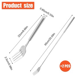 Set of 2 Extendable Forks, 22-65 cm, Extra Long Handle, Extendable Telescopic Fork, Stainless Steel, Retractable Dinner Fork for Dessert, Fruit, Barbecue, Tableware Accessories