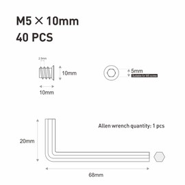 FOMGIIN Screw-in Nuts M5 x 10, Pack of 40 Threaded Inserts, Thread Insert, Wood Screw-In Sleeve, Zinc Alloy, Hexagon Socket, Screw in Thread Nuts for Wooden Furniture