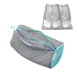 2 in 1 Shoe Wash Bag Washing Machine with Double Zip and Double Pockets - 360° All-Round Cleaning, Reusable Wash Bag Shoes for All Shoe Types and Sizes - Grey Includes 2 Dust Bags