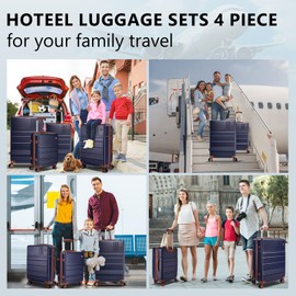 Hoteel Luggage Sets 4 Piece ABS PC Suitcases with Wheels and Side Hook Hardshell 16/20/24/28 inch Luggage set with Kids Suitcase,Dark Blue