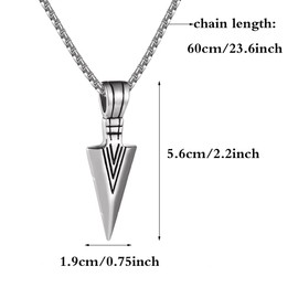 JKJF 2 Pcs Spearpoint Arrowhead Pendant Chain Necklace Cool Stainless Steel Pendant Necklace Goth Punk Rock Hip Hop Necklace for Men - Black Silver