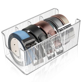 Harhana Belt Organizer, Clear Belt Storage Holder for Closet, 4 Compartments Display Case with Removable Dividers