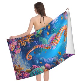 VANZEV Seahorse Ocean Beach Towel Microfiber Sand Free Towels for Girls Quick Dry Ultra Absorbent Super Soft Pool Travel Swim Bath Shower Towel 52”x 32”