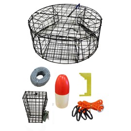 KUFA Vinyl Coated Round Crab Trap & Accessory Kit (100' Lead Core Rope, Caliper,Harness,Metal Bait cage & 13" Red/White Float) CT110+CL392