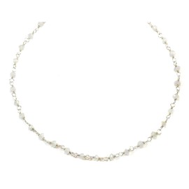 Sterling Silver Moonstone Rainbow Necklace Blue Flash Beaded Silvertone Chain 18"