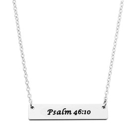 Beeshion Christian Bar Necklace Stainless Steel Bible Verse Prayer Charm Necklace Faith Religious Jewelry for Her (Psalm 46:10)