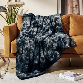 MOOFUN Faux Rabbit Fur Throw Blanket- 50" x 60" inches, Soft Fluffy Cozy Warm Fuzzy Machine Washable, Durable Luxurious Blanket for Couch and Bed - Black