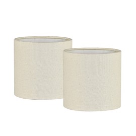 LAMPWELL MEMO Clip-on Small Fabric Lamp Shades for Table Chandelier Wall Lamp,Set of 2,Small Drum,5.2"×5.2"×H5.2",Linen, Handmade,Modern Trendy Decorative,ONLY FOR CANDLE BULB,Beige