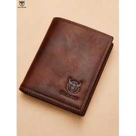 BULLCAPTAIN Men's Simple Style Plain Color Short Bifold Leather Wallet, Casual Purse High Quality Cowhide Leather Wallet, Multifunctional Cute Mini Card Holder for Daily, Wallets for Men - Color: Green * 1 + Coffee Brown * 1, Size: Please Refer To The Pi