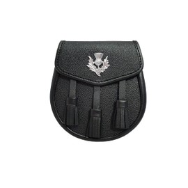 Uneed 100% BLACK LEATHER SPORRAN WITH THISTLE AND 3 TASSELS SCOTTISH KILT SPORRAN WITH CHAIN BELT 02