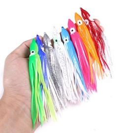 50pcs Glow Soft Plastic Octopus Fishing Squid Skirt Groll Lures Soft Plastic Trolling Skirt Lure Kit for 10cm/3.93" Squid Swimbait Fishing Lures Bass Salmon Trout 10CM Octopus Soft Baits