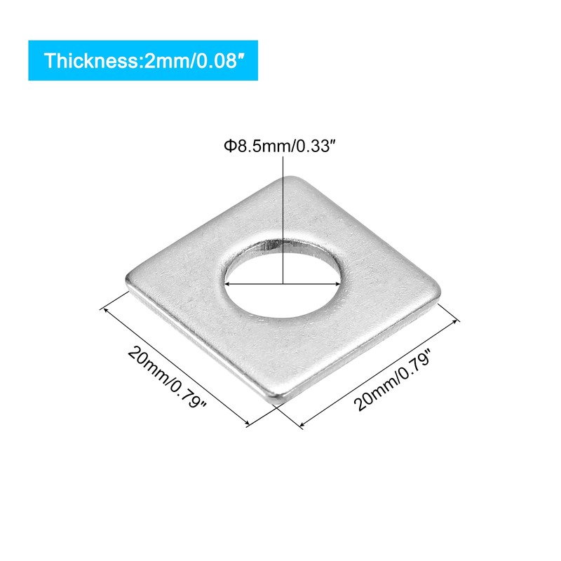 uxcell Square Washer, 20pcs M8x20x20x2mm 304 Stainless Steel Square Plate