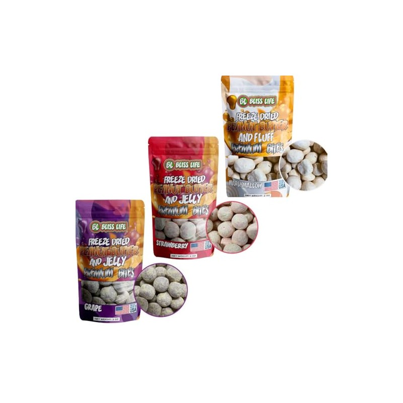 Freeze Dried Peanut Butter and Jelly Premium Bites, 2oz -