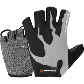 WESTWOOD FOX Cycling Gloves Half Finger Unisex Padded Grips Palm Bicycle Summer MTB Bike Gloves for Men Women Non-Slip Fingerless Short Mountain Bike Sports Hiking Climbing Gym (Grey, L)