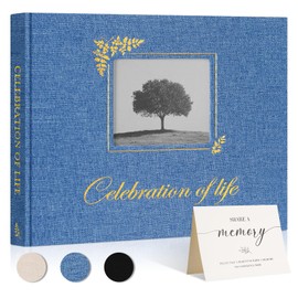 Lanpn Funeral Guest Book for Memorial Service, Linen Celebration of Life Registry Guest Book with Open Window, Memory Book for Funeral with Table Sign, Funeral Favors Sign in Books for Guests, Blue