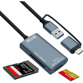 DCHAV UHS-II SD Card Reader USB-C and USB-A Compatible SD4.0 & Micro SD4.0 Dual Card Simultaneous Read High Speed Transfer V90 V60 Support UHS2 Memory Card Reader with OTG Function for