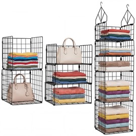 VewePata 5 Tier Closet Hanging Organizers and Storage - 3 + 2 Tier Metal Storage Shelves with 2 Hooks for Storing Clothes, Jumpers, Socks, Handbags, Suitable for Wardrobes, Kitchens and Laundry Rooms