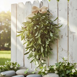 Premium 24" Artificial Olive Branch Teardrop Swag – Realistic Faux Greenery Wreath for Front Door, Wall, Home & Year-Round Decor – Farmhouse Rustic Floral Accent for Indoor Outdoor (1)