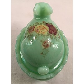 Bunny - Covered Easter Rabbit on Dish - Handpainted & Decorated - Rosso Exclusives - American Made - Mosser Glass USA (Jade w/Yellow & Red Roses)