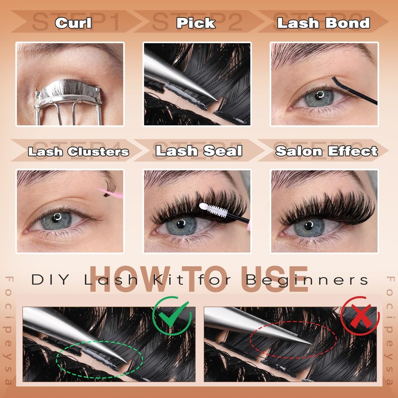 Focipeysa Eyelash Extensions 200D Lash Clusters 14-20MM Lashes Extensions Thick