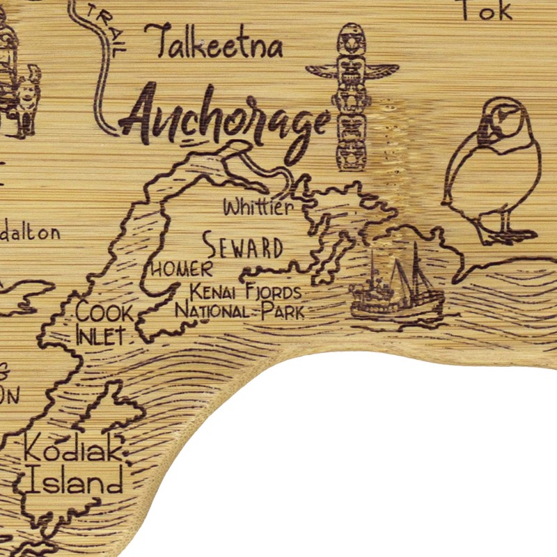 Totally Bamboo Destination Alaska State Shaped Serving and Cutting Board,