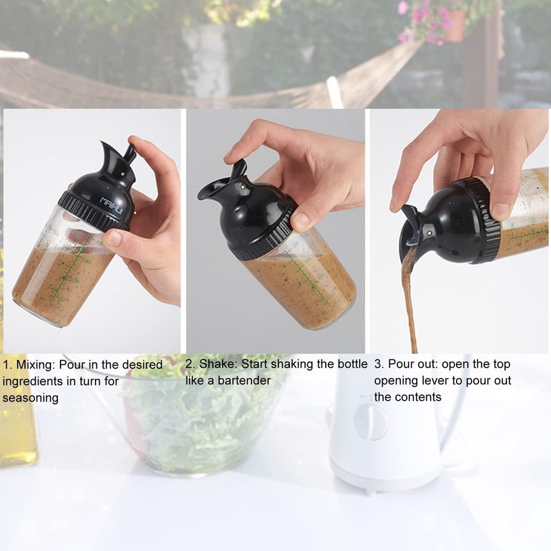 HERCHR Salad Dressing Shaker 200ml with Pour Spout Mixer Measure