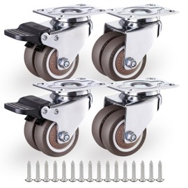 2 inch Swivel Caster Wheels Set of 4 Heavy Duty Casters with 2 Locking Brakes for Furniture No Floor Marks Silent Plate Casters with Screws