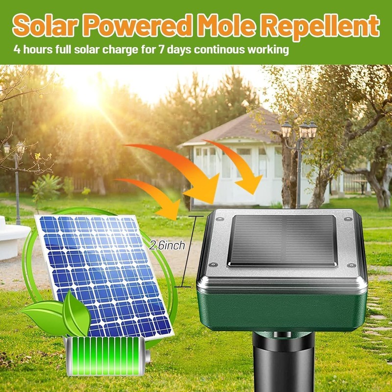 Mole Repellent Solar Powered, 4 Pack Waterproof Ultrasonic Stake Deterrent,