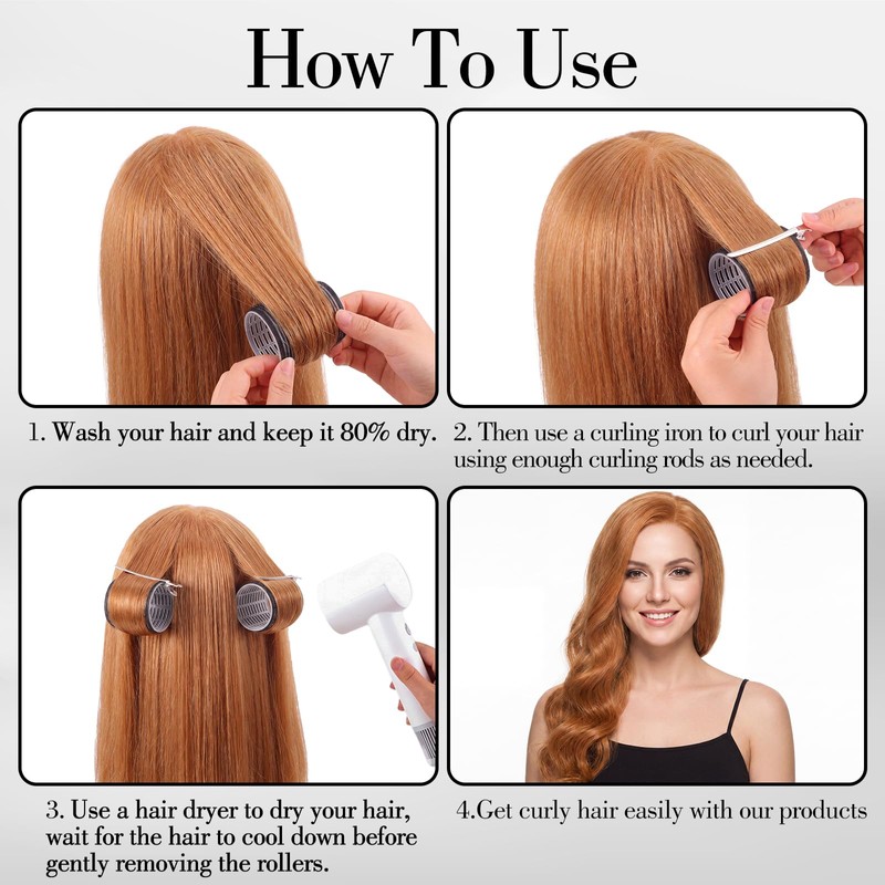 Large Hair Rollers Set, 12 Pieces 60mm Heat Free Jumbo