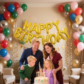 Happy Birthday Balloons Banner 16 Inch Mylar Foil Letters, Inflatable Party Decor and Birthday Decorations for Women, Men, Boys & Girls Kids and Adults, Party Supplies, Reusable (Gold)