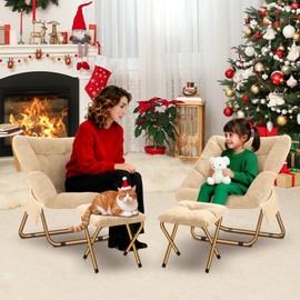 Kasunpul Comfy Saucer Chair, Foldable Living Room Chairs, Soft Faux Fur Lounge Chair for Bedroom, Reading Chairs for Adults, Teens, X-Large (Beige)