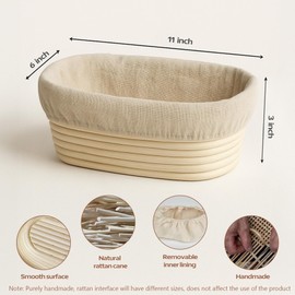 TAPANFAI 2 Pack Oval Bread Proofing Basket, 10 inch Sourdough Bannetons Bortform Proving Rattan Basket with Linen Liner Cloth, Bread Basket, Great for Professional