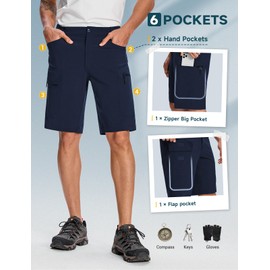 Moosehill - Pantalones cortos de senderismo para hombre, ligeros, resistentes al agua, para uso casual, golf, trabajo, pesca táctica, con 6 bolsillos, marino, 44 Regular