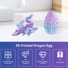 BAODBF 3D Printed Dragon Egg,3D Dragon Egg,Dragon Egg Toy,Articulated Dragon for Home,Office Relaxation Toys (blue)