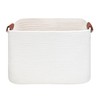 Large Cotton Rope Storage Basket with Leather Handles, Laundry Hamper