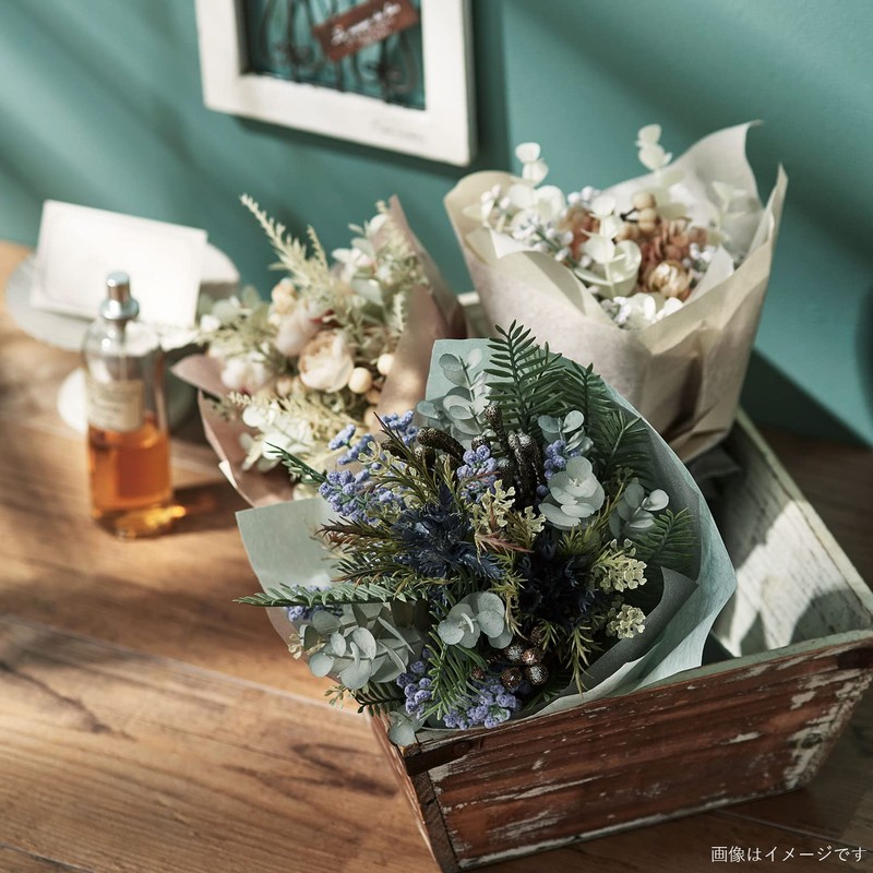 Asuka Artificial Flower Mini Eucalyptus Bunch, Cream Green, Total Length: