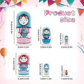 Set of 6 Multicolor Girl Nesting Doll,Red Hair Girl with Headscarf Cupcake Pattern Wooden Russian Nesting Dolls Babushka Doll Stacking Matryoshka Toys for Kids Christmas Birthday Home Decoration Gifts