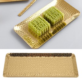 Serving Platter, Hand Hammered Metal Decorative Vanity Platter Tray Kitchen Bathroom Counter Storage Organizer Metal Trays Decorative for Home Restaurant, 9.8x4.3in