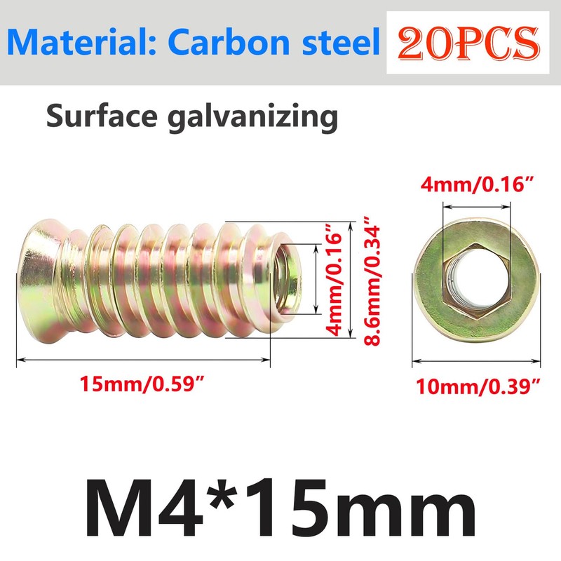 Qrity Pack of 20 Threaded Inserts Nuts, Screw Nuts, M4